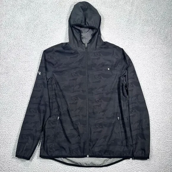 Vuori Outdoor Trainer Shell Jacket Men’s Large Black Camo Full Zip Hooded Hiking - Picture 8 of 8